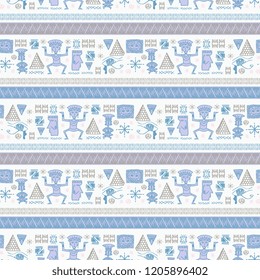 Aztec tribal with african egyptian style seamless pattern vector. Funky native hieroglyphics symbol ancient style ready for print.
