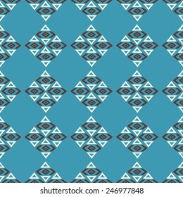 Aztec tribal art blue seamless pattern. Ethnic mexican print. Folk repeating background texture