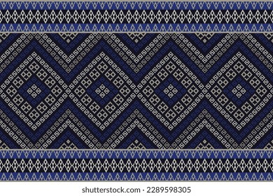 Aztec tribal blue color pattern for border decoration, table runner, etc. Vector traditional Aztec tribal border geometric square diamond shape seamless pattern use for home decoration elements. 