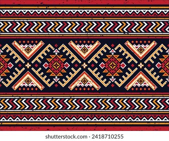 Aztec tribal geometric grunge texture. Vintage vector background. Seamless stripe pattern. Traditional ornament ethnic style. Design for textile, fabric, clothing, curtain, rug, ornament, wrapping.