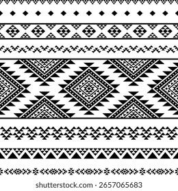 Aztec tribal geometric pattern in ethnic Mexican style Traditional folk art design Black and White for textile, fabric, carpet, background, fashion
