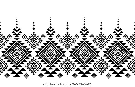 Patrón geométrico tribal azteca en estilo étnico mexicano Diseño tradicional de arte popular Blanco y negro para textiles, tela, alfombra, fondo, moda
