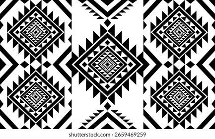 Aztec tribal geometric pattern ethnic Mexican style Traditional folk art design Black and White for textile, fabric, carpet, background, fashion