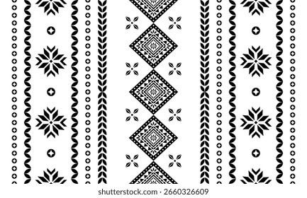 Azteken Stamm geometrische Muster ethnische Blume mexikanischen Stil Traditionelle Volkskunst Design Schwarz und Weiß für Textil, Stoff, Teppich, Hintergrund, Mode