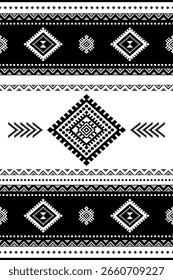 Patrón geométrico tribal azteca estilo étnico mexicano Diseño tradicional de arte popular Blanco y negro para textiles, tela, alfombra, fondo, moda