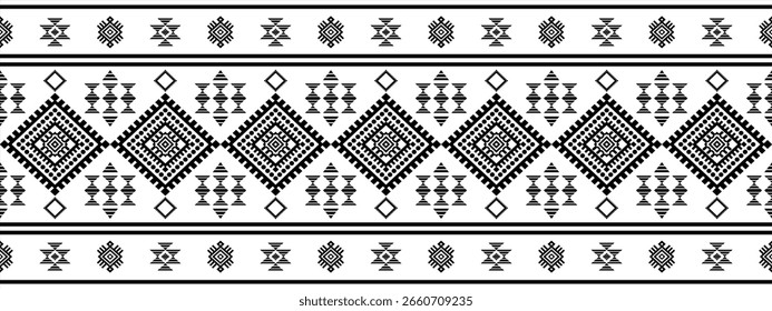 Padrão geométrico tribal asteca estilo étnico mexicano Projeto tradicional de arte folclórica preto e branco para têxtil, tecido, tapete, fundo, moda