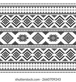 Aztec tribal geometric pattern ethnic Mexican style Traditional folk art design Black and White for textile, fabric, carpet, background, fashion