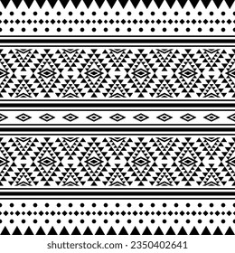 Fondo vectorial tribal azteca geométrico en color blanco y negro. Patrón nativo sin foco. Diseños tradicionales de estilo étnico adornado para tejidos impresos y moda.