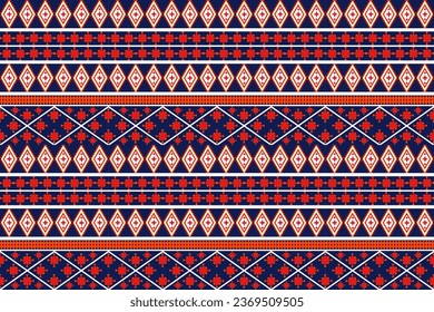 Fondo vectorial tribal azteca geométrico en color azul amarillo rojo Seamless stripe patrón. Estilo tradicional adorno étnico. Diseño para textiles, tela, ropa, cortina, alfombra, adorno, envoltura.