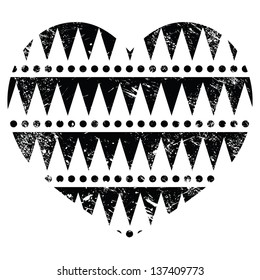 Aztec tribal pattern heart - retro, grunge style