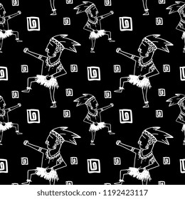 Aztec tribal pattern vector with hand drawn ethnic in black and white colors. Seamless historical mexican maya culture drawing popular this year for fashion textile print and wrapping.