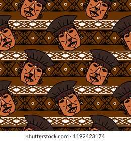 Aztec tribal pattern vector. Hand drawn ancient maya symbol. Native historical mexican culture seamless colorful drawing illustration for fashion textile print or wrapping and wallpaper background.