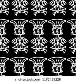 Aztec tribal pattern vector with hand drawn ethnic in black and white colors. Seamless historical mexican maya culture drawing popular this year for fashion textile print and wrapping.