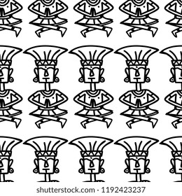 Aztec tribal pattern vector with hand drawn ethnic in black and white colors. Seamless historical mexican maya culture drawing popular this year for fashion textile print and wrapping.