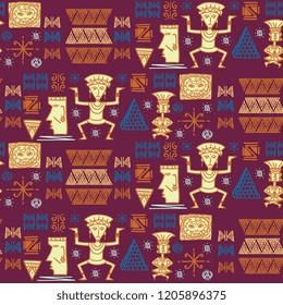 Aztec tribal pattern vector with hand drawn Hieroglyphics symbol. Maya historical theme background for wallpaper, wall wrapping, paper, and fashion print.