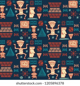 Aztec tribal pattern vector with hand drawn Hieroglyphics symbol. Maya historical theme background for wallpaper, wall wrapping, paper, and fashion print.