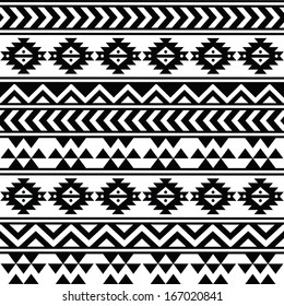 Aztec Tribal Seamless Black And White Pattern