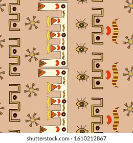 Aztec tribal seamless pattern. Abstract background with  hand drawn shapes and elements, Mayan style, Mexico, Brazil. geometric pattern.
