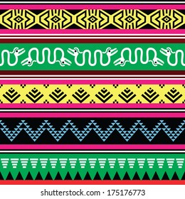 Aztec tribal seamless pattern with monsters in colour