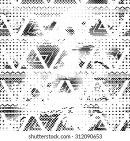 Aztec Tribal Seamless  Texture . Native  Navajo Black Monochrome Repeating Grunge Pattern . 