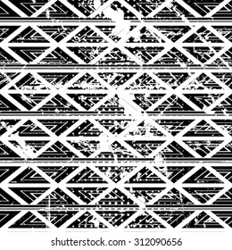 Aztec Tribal Seamless  Texture . Native  Navajo Black Monochrome Repeating Grunge Pattern . 