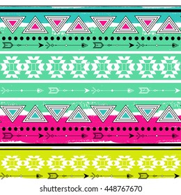 Aztec Tribal striped seamless pattern. Arrows,brush stroke elements. Vivid Ethnic background