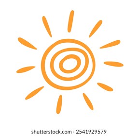 Aztec Tribal Sun Drawing Clip Art. Hand Drawn Logo Symbol. Doodle Sketch Element. Vector Sign Isolated on White