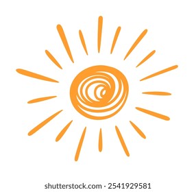 Aztec Tribal Sun Drawing Clip Art. Hand Drawn Logo Symbol. Doodle Sketch Element. Vector Sign Isolated on White