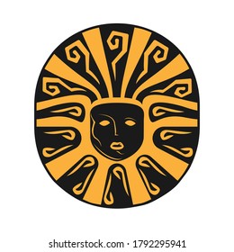 Aztec tribal sun symbol with human face. Vector logo eps 10