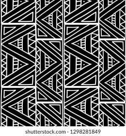 Aztec tribal with triangle abstract black and white colors seamless pattern vector illustration ready for fashion textile print.