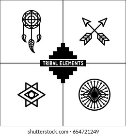 Aztec Tribal Vector Elements Icons. 