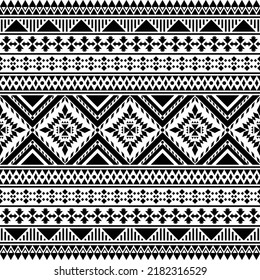 Aztec tribal vector seamless pattern in black and white. Abstract ethnic geometric art print design for textile template, fabric, clothing, curtain, rug, ornament, wallpaper, background, wrapping.