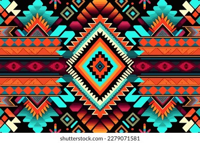 Aztec turkey seamless pattern flashy colors. Abstract traditional folk old ancient antique tribal ethnic graphic line. Ornate elegant luxury vintage retro modern minimal style for texture textile