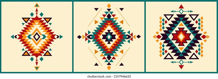 Aztec vector collection. Set of ethnic ornaments. Tribal design, geometric symbols for border, frame, tattoo, logo, cards, decorative paper. Navajo motifs.