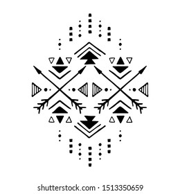Aztec vector element, ethnic hand drawn ornament. Tribal design, geometric symbol for border, frame, tattoo, logo, card, decorative paper. Navajo motif, isolated on white background.