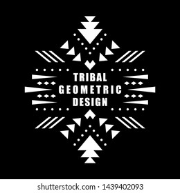 Aztec vector element, ethnic ornament. Tribal design, geometric symbol for border, frame, tattoo, logo, card, decorative works. Navajo motif, isolated on black background.