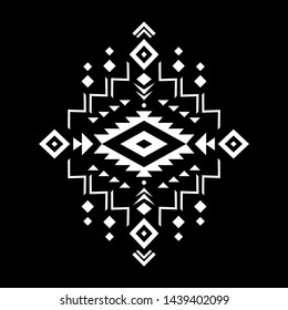 Aztec vector element, ethnic ornament. Tribal design, geometric symbol for border, frame, tattoo, logo, card, decorative works. Navajo motif, isolated on black background.