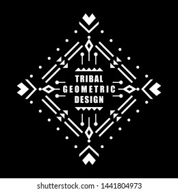 Aztec vector element, ethnic ornament. Tribal design, geometric symbol for border, frame, tattoo, logo, card, decorative works. Navajo motif, isolated on black background.