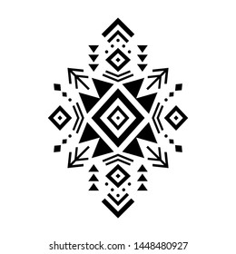 Aztec vector element, ethnic ornament. Tribal design, geometric symbol for border, frame, tattoo, logo, card, decorative works. Navajo motif, isolated on white background.