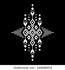 Aztec vector element, ethnic ornament. Tribal design, geometric symbol for border, frame, tattoo, logo, card, decorative works. Navajo motif, isolated on black background.