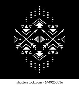 Aztec vector element, ethnic ornament. Tribal design, geometric symbol for tattoo, logo, cards, decorative works. Navajo motif, isolated on black background.