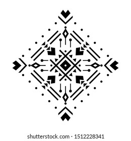 Aztec vector element, ethnic ornament. Tribal design, geometric symbol for border, frame, tattoo, logo, card, decorative paper. Navajo motif, isolated on white background.