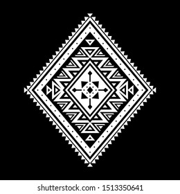 Aztec vector element, ethnic ornament. Tribal design, geometric symbol for tattoo, logo, cards, decorative works. Navajo motif, isolated on black background.