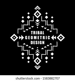 Aztec vector element, ethnic ornament. Tribal design, geometric symbol for border, frame, tattoo, logo, card, decorative works. Navajo motif, isolated on black background.