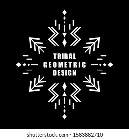 Aztec vector element, ethnic ornament. Tribal design, geometric symbol for border, frame, tattoo, logo, card, decorative works. Navajo motif, isolated on black background.