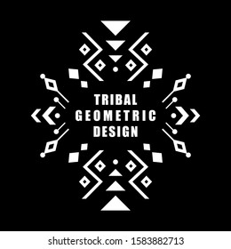 Aztec vector element, ethnic ornament. Tribal design, geometric symbol for border, frame, tattoo, logo, card, decorative works. Navajo motif, isolated on black background.