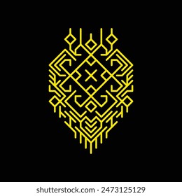 Aztec vector element, ethnic ornament. Tribal design, geometric symbol for border, frame, tattoo, logo, card, decorative paper. Navajo motif, isolated on black background.
