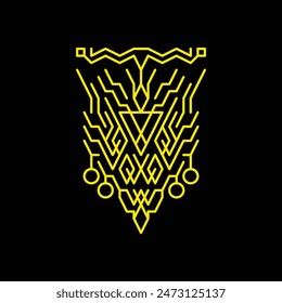 Aztec vector element, ethnic ornament. Tribal design, geometric symbol for border, frame, tattoo, logo, card, decorative paper. Navajo motif, isolated on black background.