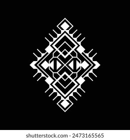 Aztec vector element, ethnic ornament. Tribal design, geometric symbol for border, frame, tattoo, logo, card, decorative paper. Navajo motif, isolated on black background.