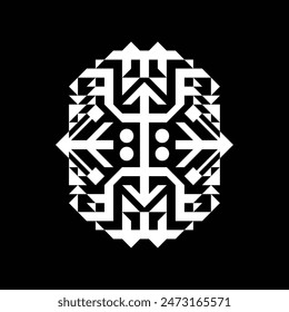 Aztec vector element, ethnic ornament. Tribal design, geometric symbol for border, frame, tattoo, logo, card, decorative paper. Navajo motif, isolated on black background.